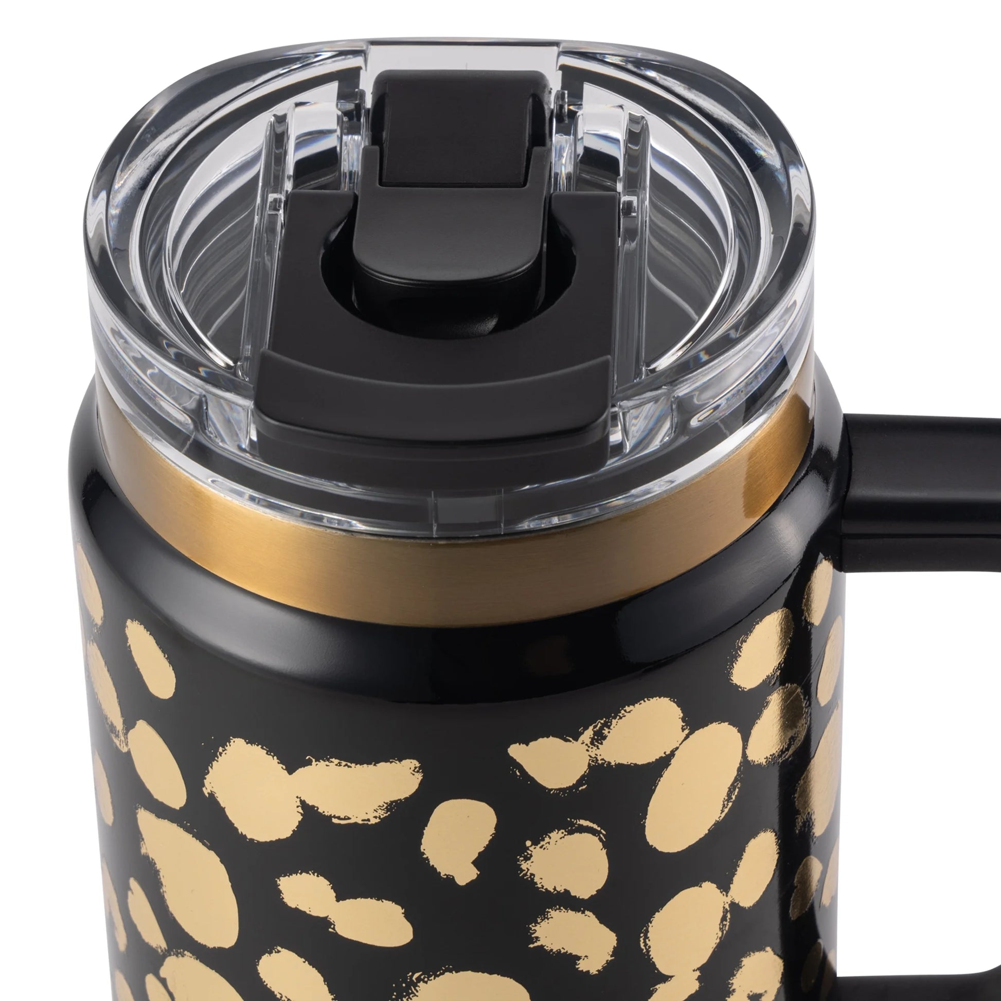 32 Fl Oz Stainless Steel Luna Tumbler with Handle and Dual Straw Lid, Black & Gold Dot