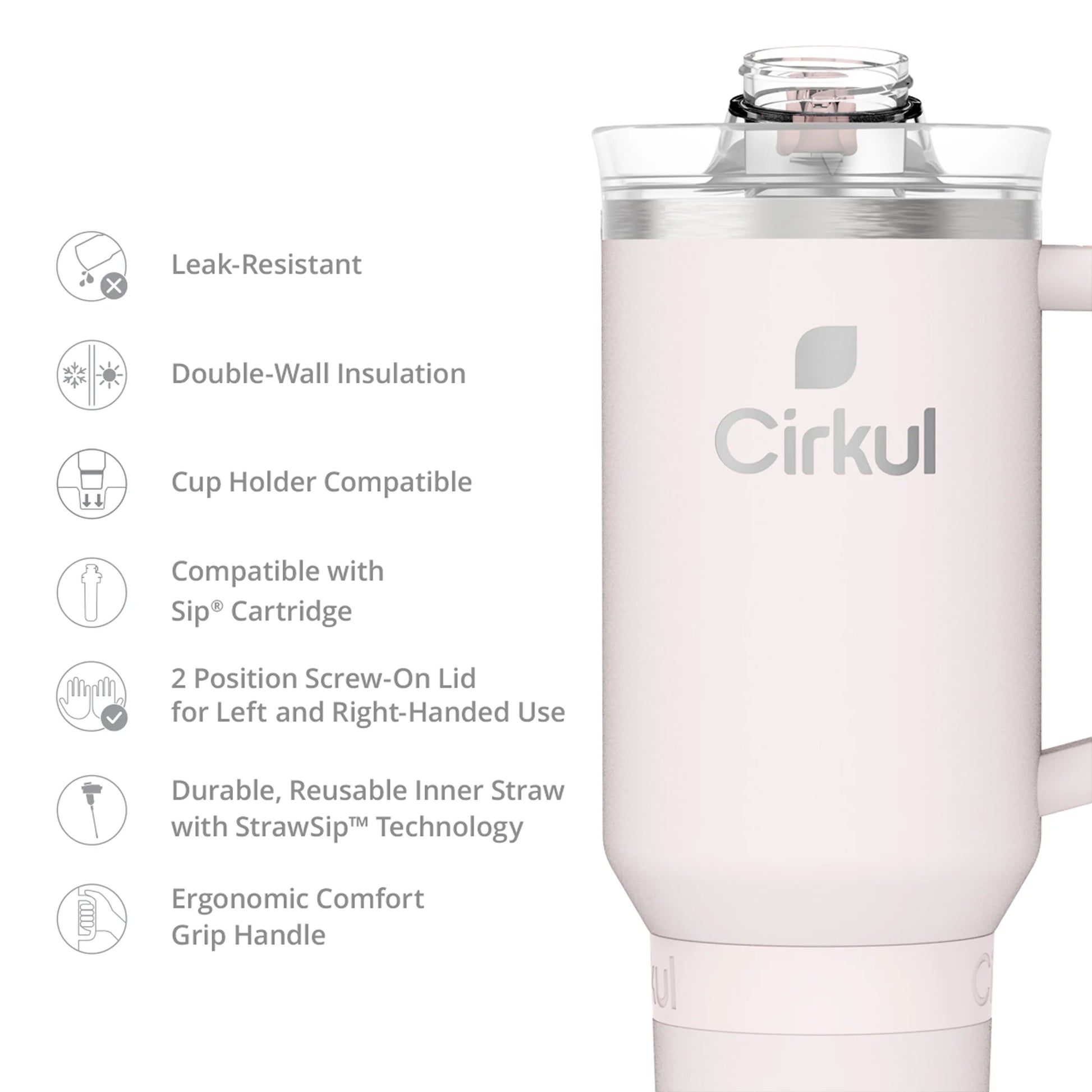40Oz All-Day Strawsip Double-Wall Insulated Stainless Steel Tumbler with Handle, Cherry Blossom (Light Pink)