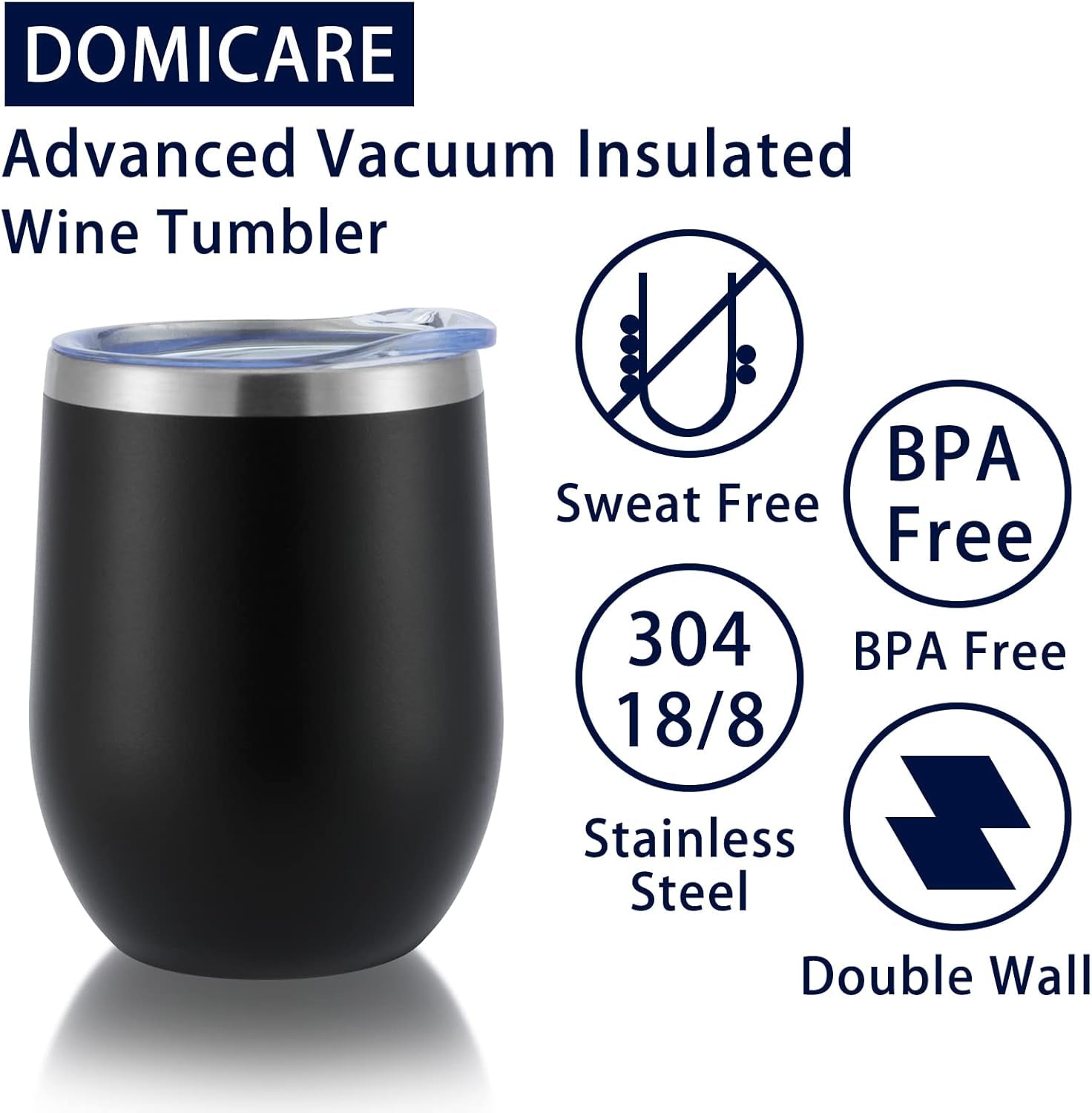 Stainless Steel Wine Tumbler Bulk with Lid, Personalized Insulated Tumblers Set, 12Oz Travel Coffee Cups Pack of 8, Black