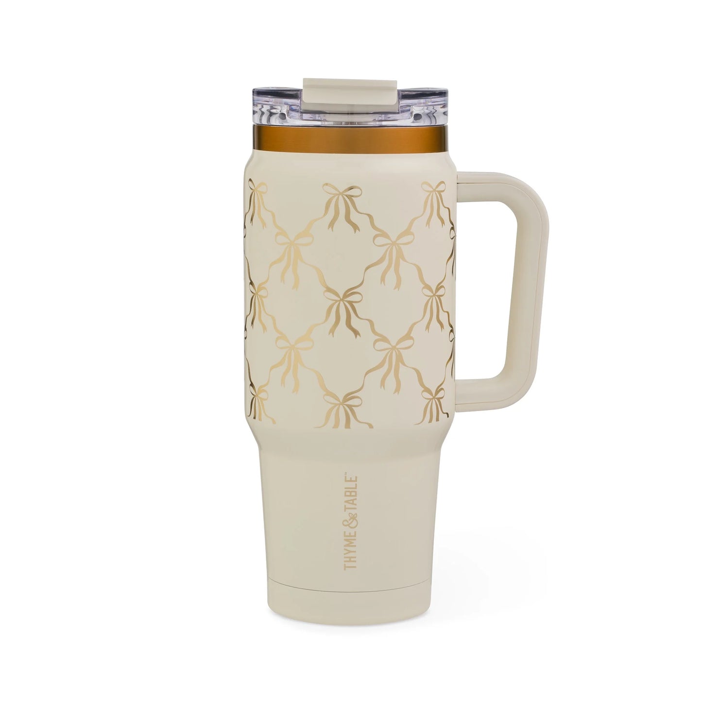 32Oz Stainless Steel Luna Tumbler with Handle and Dual Straw Lid, Cream Bow