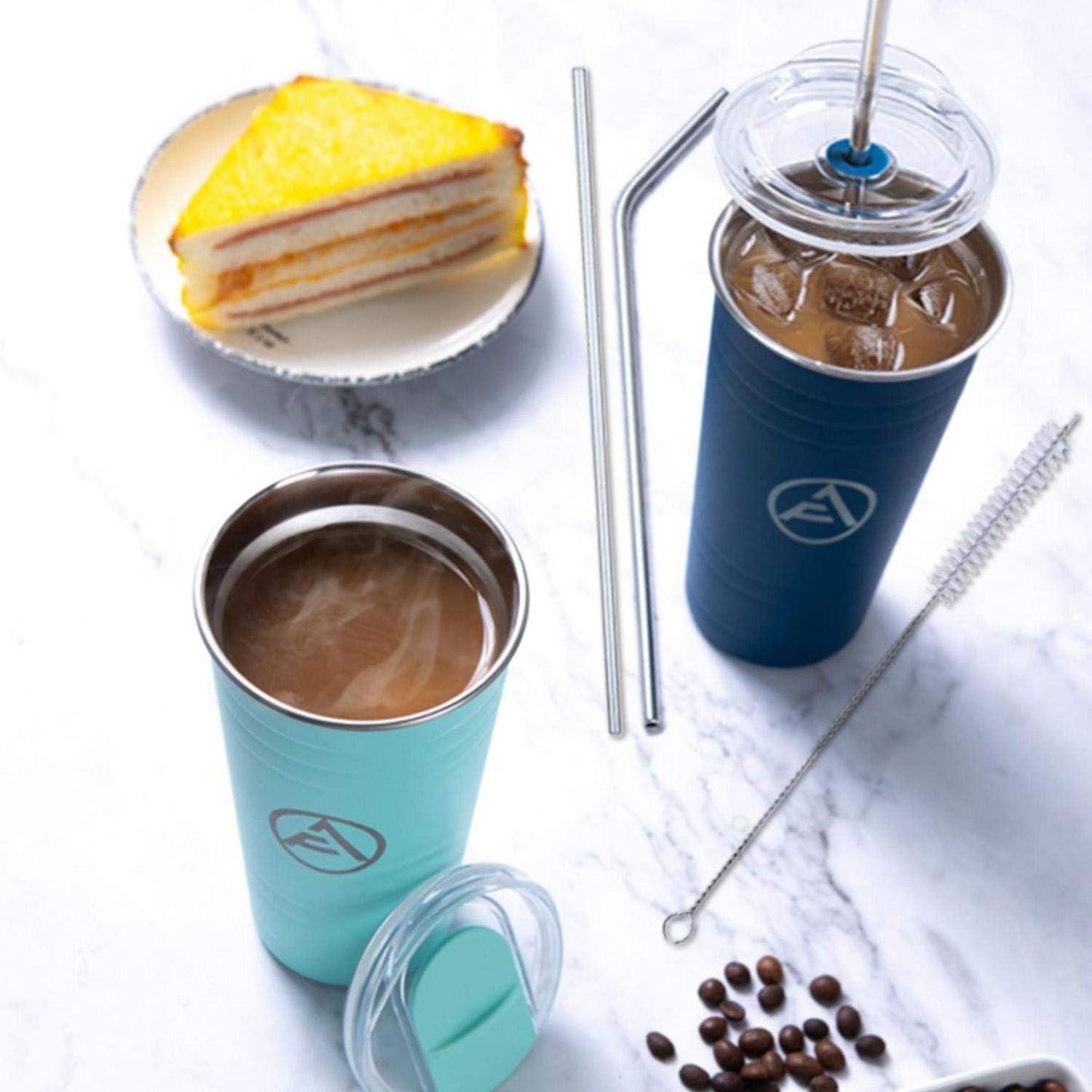 Stainless Steel Coffee Tumbler with Straw, Insulated Tumblers Coffee Travel Mug, 16 Oz Double Wall Thermal Cup for Hot Cold Drinks - Avocado Green