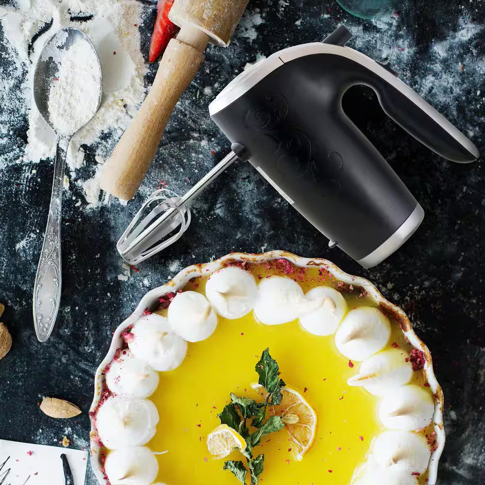 5-Speed 150-Watt Black Hand Mixer with Silver Accents