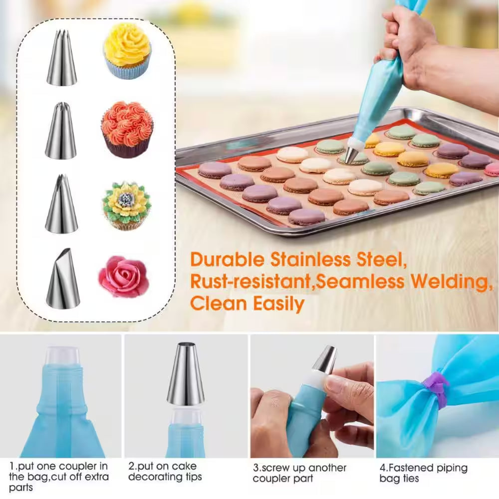 16-Piece Silicone Macaron Baking Mats Set with Half Sheet, Piping Pastry Bag, Bag Tie, Coupler and Piping Tips