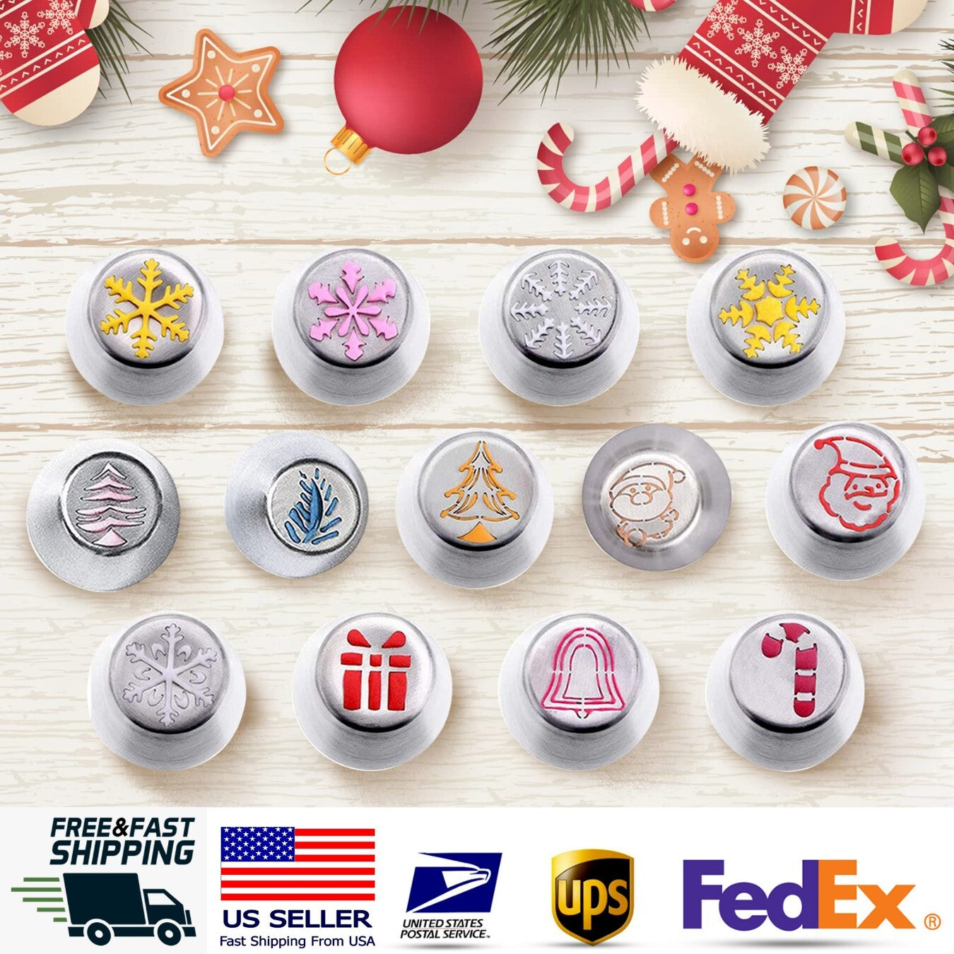 18PACK Russian Icing Piping Tips Christmas Nozzles Pastry Bag & Coupler Set