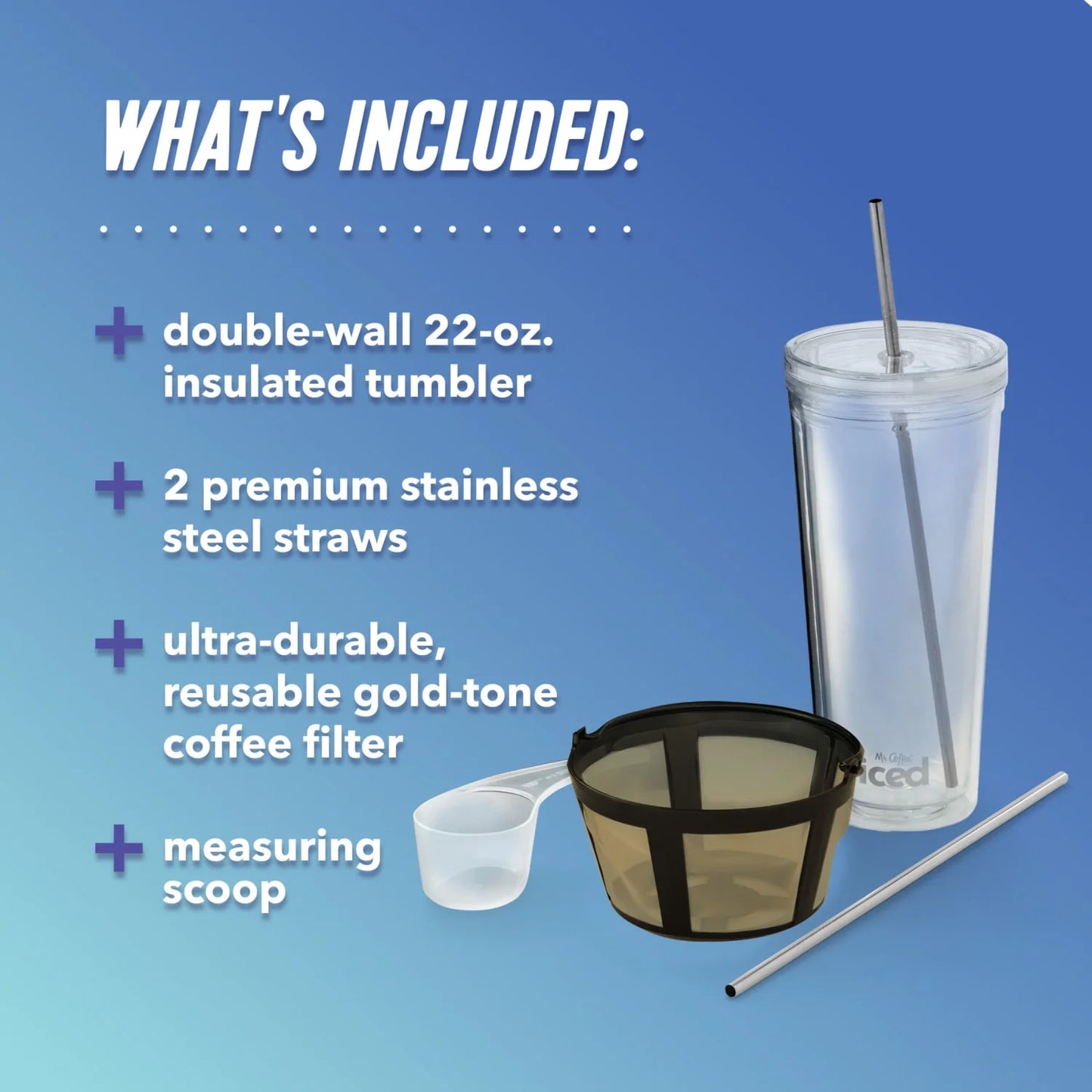 Iced Coffee Maker with Reusable Tumbler and Coffee Filter, Black