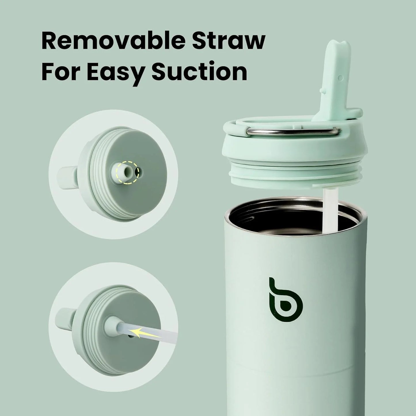 Insulated Water Bottle 24Oz with Straw Lid and Handle for Sports Travel Gym Stainless Steel Water Bottles Double-Wall Vacuum Metal Leak Proof Bpa-Free Light Green