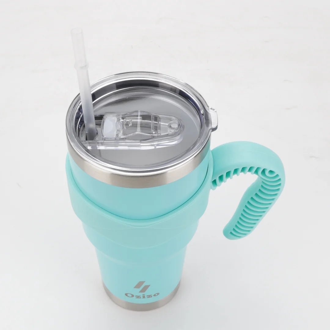 30Oz Cup with Handle - 30 Ounce Tumbler with Handle - Tumbler with Straw 30 Oz - Insulated Hot and Cold - Cyan Blue Insulated Tumbler - Toddler Insulated Cup - Insulated Straw Cup