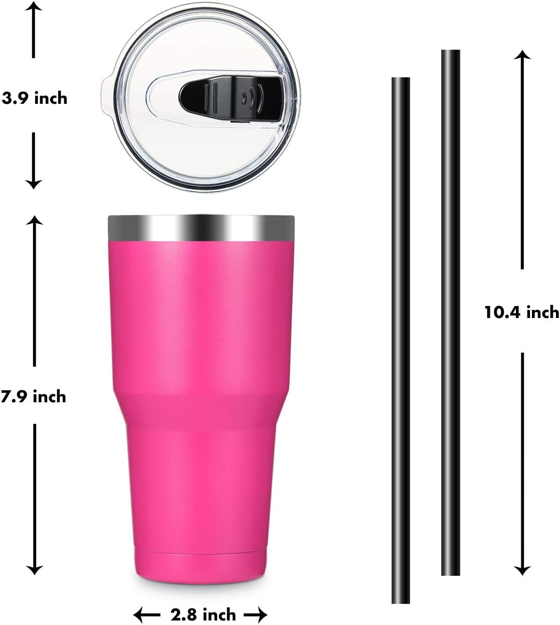 30Oz Stainless Steel Tumbler, Insulated Coffee Tumbler Cup with Lid and Straw, Double Walled Travel Coffee Mug for Hot & Cold Drinks (Bright Pink, 1 Pack)
