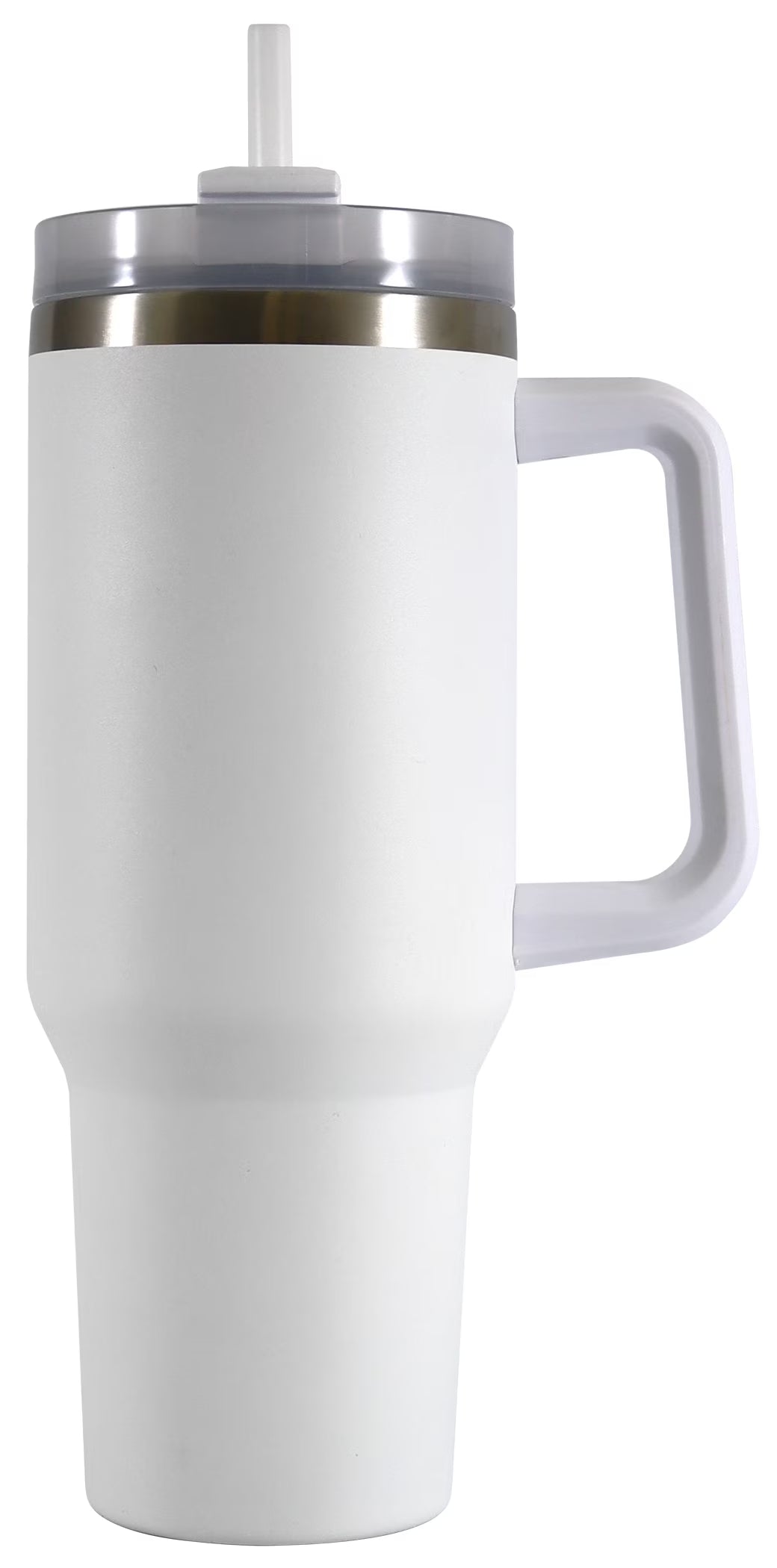 40 Oz Stainless Steel Tumbler with Straw and Handle, Double Wall Insulated, White