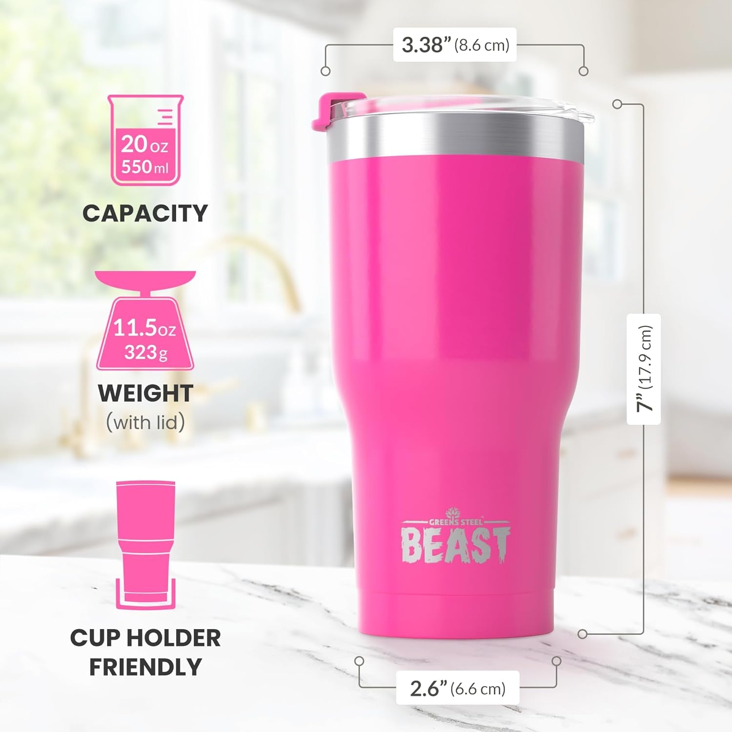 Beast 30 Oz Tumbler Stainless Steel Vacuum Insulated Coffee Ice Cup Double Wall Travel Flask (Cupcake Pink)