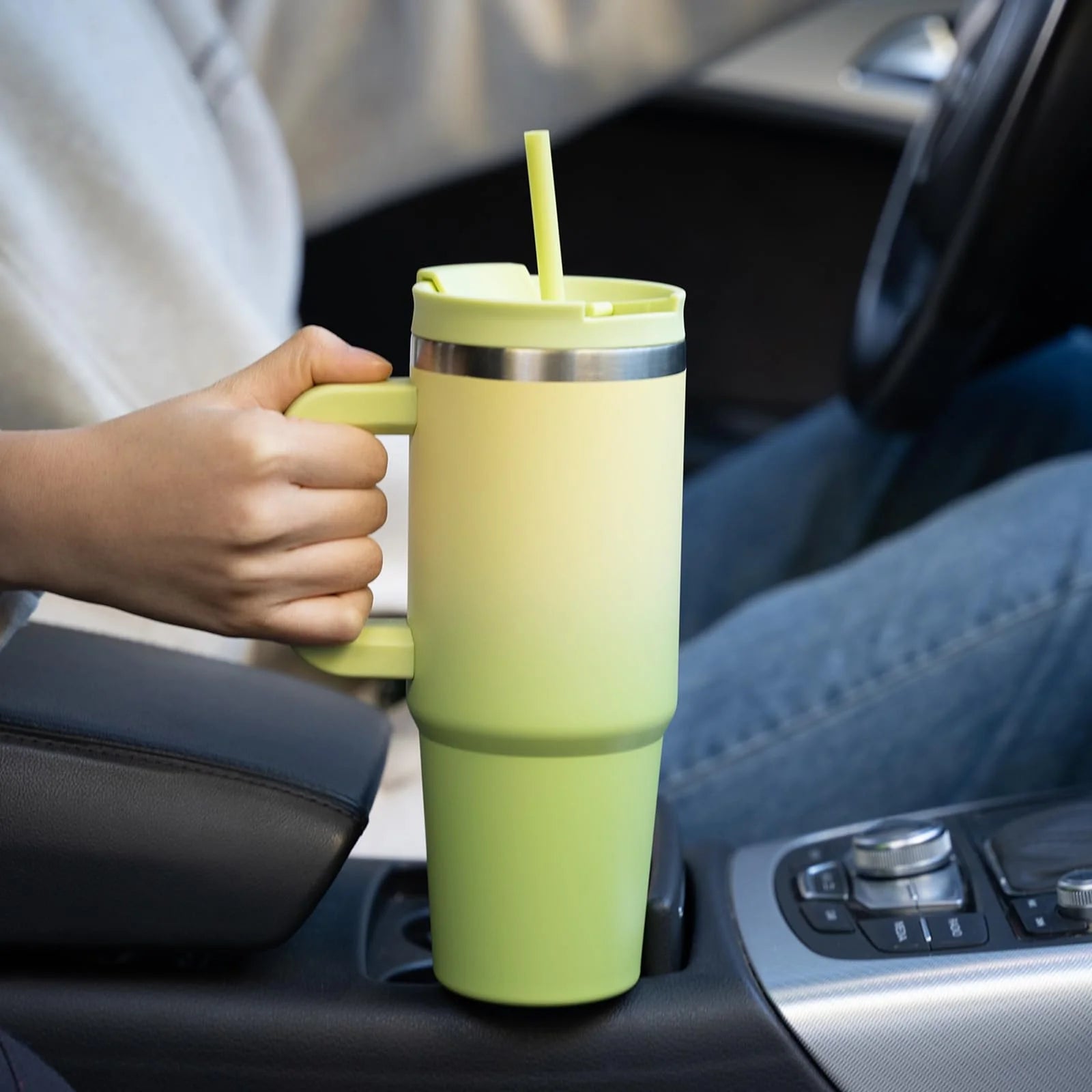 40 Oz Insulated Tumbler with Lid and Straw Stainless Steel Tumblers Cup with Handle for Women and Men,Blue Haze