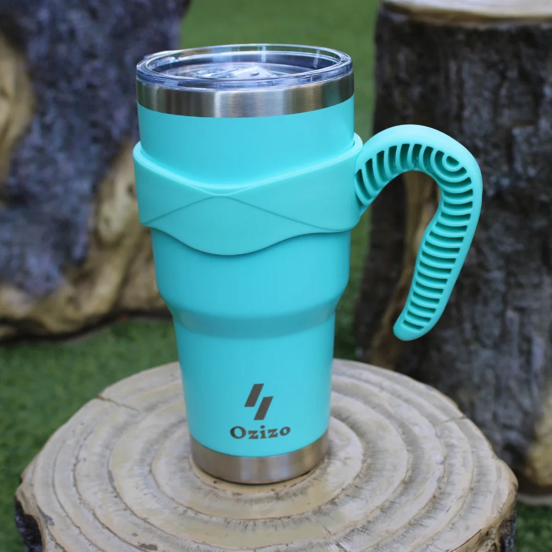 30Oz Cup with Handle - 30 Ounce Tumbler with Handle - Tumbler with Straw 30 Oz - Insulated Hot and Cold - Cyan Blue Insulated Tumbler - Toddler Insulated Cup - Insulated Straw Cup