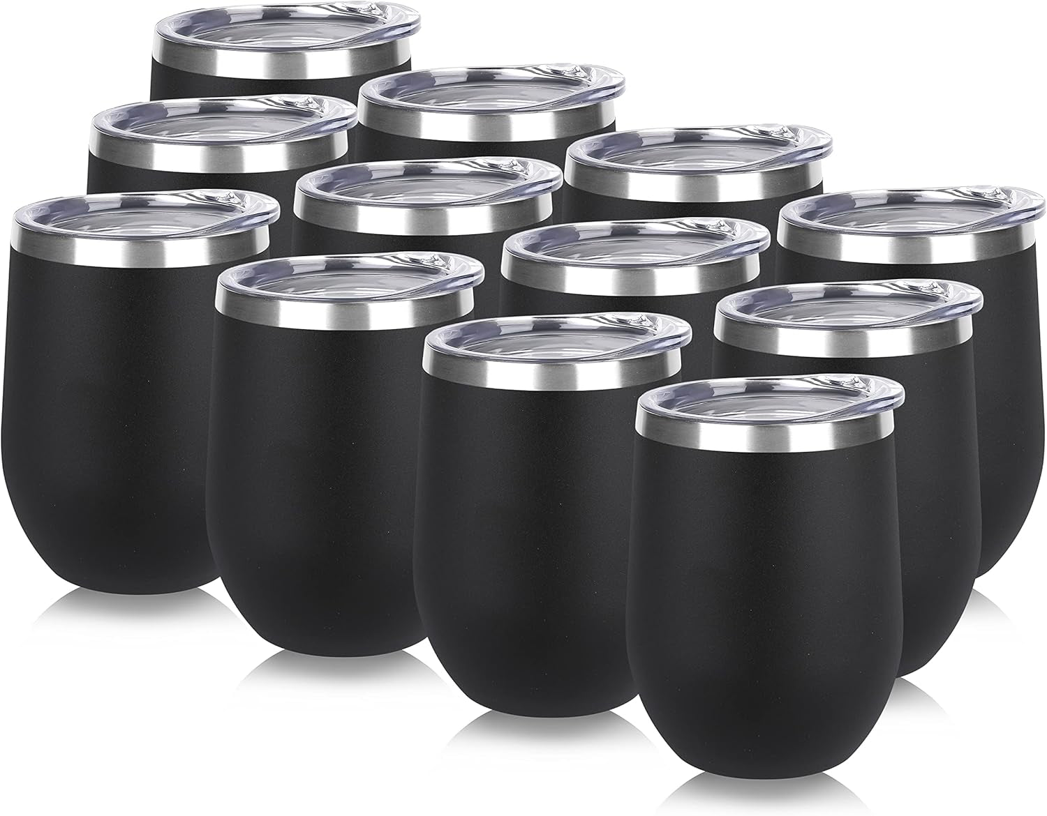 Stainless Steel Wine Tumbler Bulk with Lid, Personalized Insulated Tumblers Set, 12Oz Travel Coffee Cups Pack of 12, Black