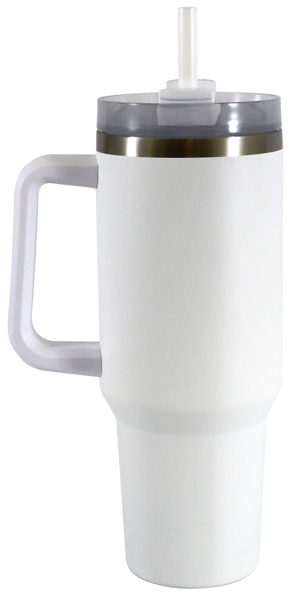 40 Oz Stainless Steel Tumbler with Straw and Handle, Double Wall Insulated, White