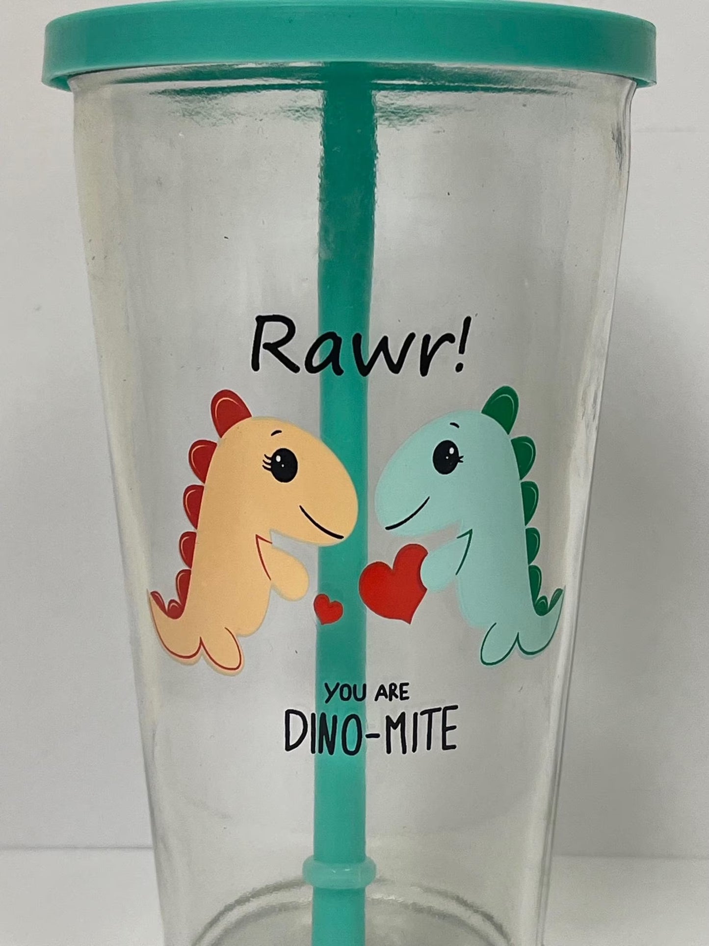 16Oz Glass Tumbler with Straw Rawr! You Are Dino-Mite