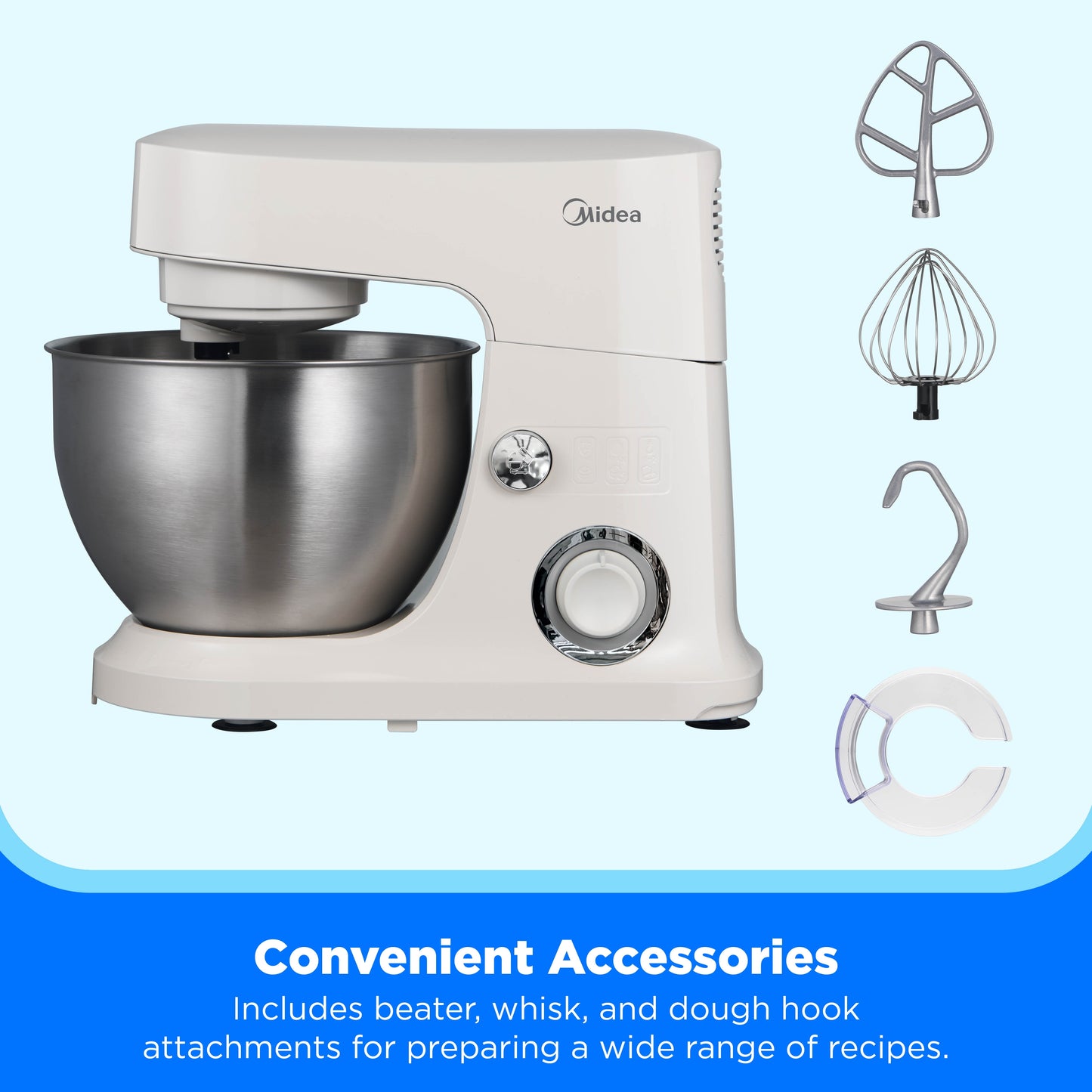 5-Quart Cream Stand Mixer, 300W Small Kitchen Mixer with Bowl, Double Hook, Handles & Pulse Function