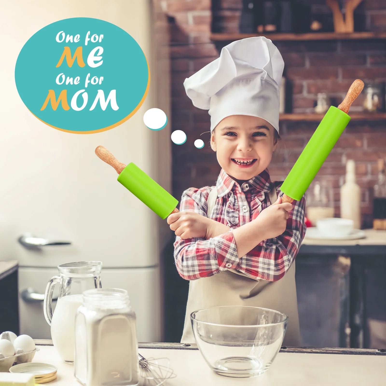 Badiano 2 Pcs 9" 12" Non-Stick Wooden Handle Silicone Rolling Pin Sets for Dough Pizza Pastry, Green