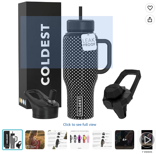 Coldest Tumbler with Handle and Straw, 100% Leak Proof Insulated Tumbler with Lid and Straw (3 Lids), Stainless Steel Tumblers for Women & Men, Cup Holder Friendly Base, 36 oz (Black Polka Dots)