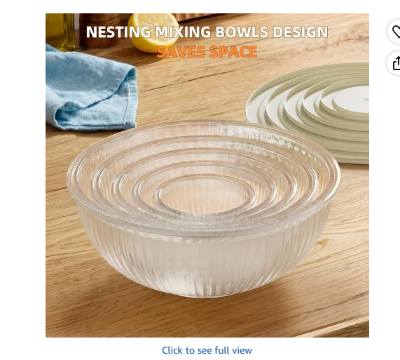Jelife Glass Mixing Bowls with Lids Set - 5 Packs, Borosilicate Nesting Glass Bowls (3.7-2.1-1-0.5-0.2QT) for Baking, Salad, Meal Prep, Serving, Food Storage, BPA Free & Dishwasher Safe