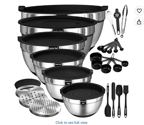 Thickened Heavy-Duty 26pcs Stainless Steel Bowl, Mixing Bowl Set with Lid, Grater Attachment, Non-Slip Bottom and Kitchen Gadget Set