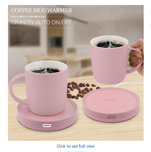 BESTINNKITS Smart Coffee Warmer Set, Auto On/Off Gravity-Induction Mug Warmer with Ceramic Mug 14oz (Pink Set)