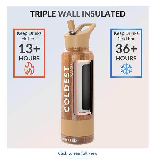 Coldest Insulated Water Bottle with Straw Lid - Stainless Steel Metal Insulated Bottle for Men & Women (Executive Wood, 40 oz)
