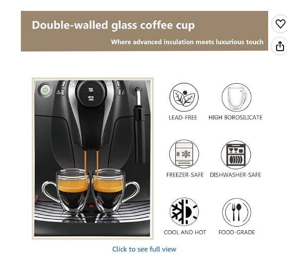 DINGPAI 15 oz Double Walled Glass Coffee Mugs Set of 4, Large Double Wall Insulated Borosilicate Glass Cups with Handle and Spoon for Latte, Cappuccino, Espresso, Americano
