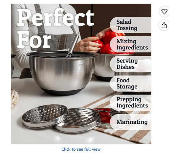 Priority Chef Stainless Steel Mixing Bowls with Lids Set, 3 Grater Attachments, Airtight Lids, Non-Slip Silicone Base, Large Prep Metal Mixing Bowls for Kitchen, Black (5-Piece)