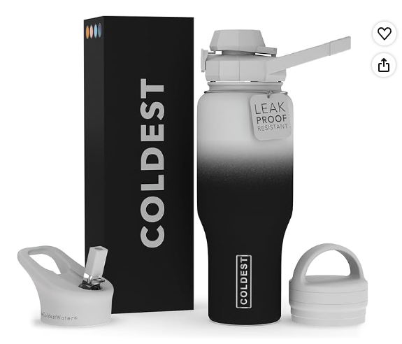 Coldest Sports Water Bottle - 3 in 1 Lids (Chug, Straw, Handle) - Insulated Stainless Steel Tumbler with Handle - Vacuum Water Flask Cup, Valentines Gifts for Him Her (36 oz, Hyperspace)