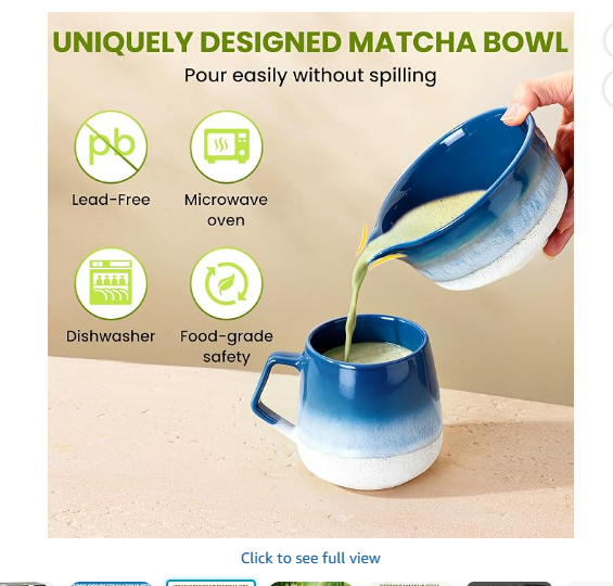 Matcha Whisk Set, Ceramic Matcha Kit Desert Style, Matcha Whisk and Bowl, Bamboo Scoop and Rest, Sifter and Tea Towel, 7 Pcs Gifts for Matcha Lover (Blue)