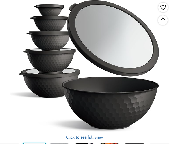 COOK WITH COLOR Mixing Bowls with Lids - 12 Piece Plastic Nesting Bowls Set includes 6 Prep Bowls and 6 Lids, Microwave Safe Mixing Bowl Set, Black Embossed