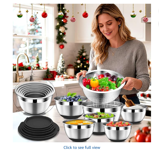DUTZUN Mixing Bowls with Lids Set - 16pcs Stainless Steel Mixing Bowl Set with Colander, 3 Grater Attachments, Non-Slip Bottom, Metal Nesting Bowls with Strainer for Mixing & Serving - Black