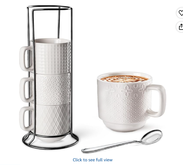 SPIPER Large Coffee Mug Set of 4 with Stand and Spoons – 14oz Heavy Duty Ceramic Cups for Breakfast Coffee, Hot Drinks, Cocoa – Microwave & Dishwasher Safe – Big Porcelain Mugs Gift for Home Use
