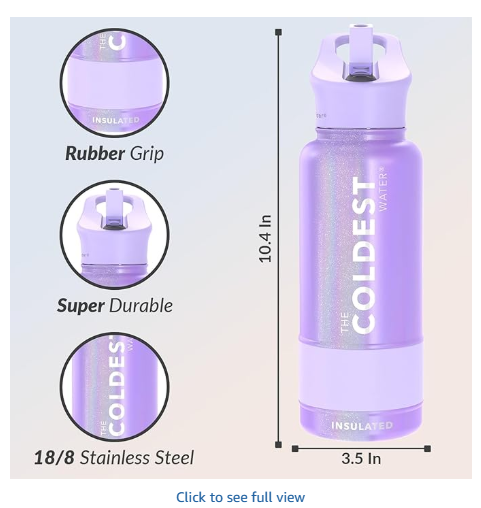 Coldest Insulated Water Bottle with Straw Lid - Stainless Steel Metal Insulated Bottle for Men & Women (Saturn's Moon Purple Glitter, 40 oz)