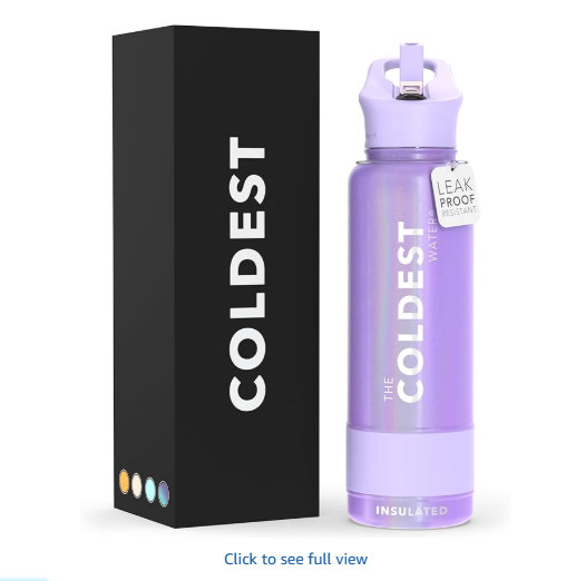 Coldest Insulated Water Bottle with Straw Lid - Stainless Steel Metal Insulated Bottle for Men & Women (Saturn's Moon Purple Glitter, 40 oz)