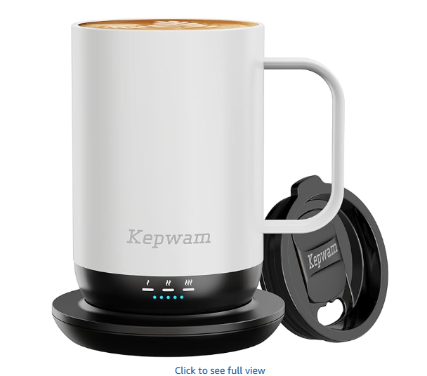 Kepwam Self-Heating Coffee Mug T1, 16oz - App-Controlled Smart Coffee Warmer with Advanced Temperature Control (White)