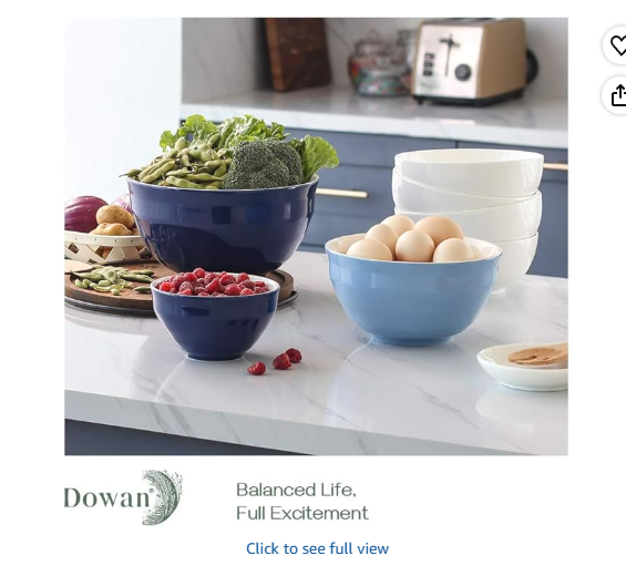 DOWAN Mixing Bowls, 4.25/2/0.5 Qt Ceramic Mixing Bowls for Kitchen, Large Salad Serving Bowls, Nesting Mixing Bowls Set, Microwave Safe, Blue
