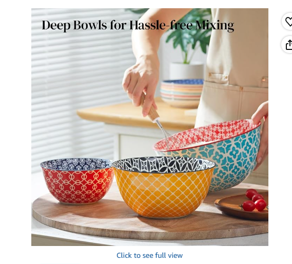 DOWAN Ceramic Mixing Bowls for Kitchen, Colorful Vibrant Nesting Bowls for Cooking, Baking, Prepping, Serving, Salad, Housewarming Gift, Microwave Dishwasher Safe, 3.7/2/1 Qt, Set of 3