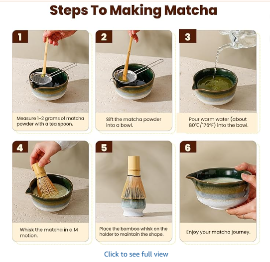 Matcha Whisk Set, Ceramic Matcha Kit Desert Style, Matcha Whisk and Bowl, Bamboo Scoop and Rest, Sifter and Tea Towel, 7 Pcs Gifts for Matcha Lover (Dark Green)