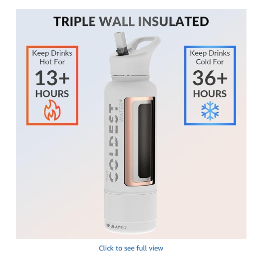 Coldest Insulated Water Bottle with Straw Lid - Stainless Steel Metal Insulated Bottle for Men & Women (Epic White, 40 oz)
