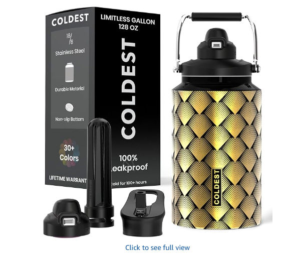 Coldest 128oz Tumbler with Handle and Straw - Gold Dragon (3 Lids)