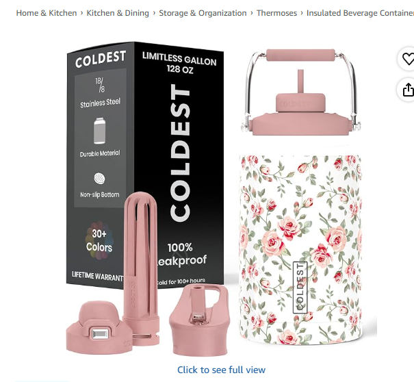 Coldest 128oz Tumbler with Handle & Straw - 100% Leakproof Insulated Tumbler, 3 Lids Included (Pink Petals)