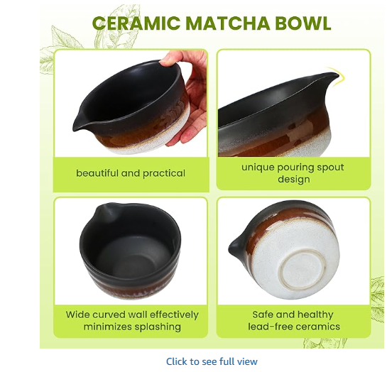 Matcha Whisk Set, Ceramic Matcha Kit Desert Style, Matcha Whisk and Bowl, Bamboo Scoop and Rest, Sifter and Tea Towel, 7 Pcs Gifts for Matcha Lover (Matte Black)