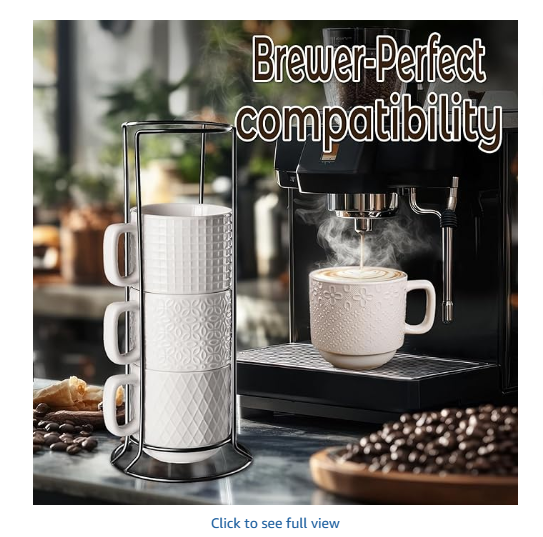 SPIPER Large Coffee Mug Set of 4 with Stand and Spoons – 14oz Heavy Duty Ceramic Cups for Breakfast Coffee, Hot Drinks, Cocoa – Microwave & Dishwasher Safe – Big Porcelain Mugs Gift for Home Use