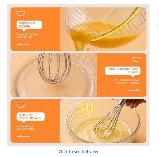 Jelife Glass Mixing Bowls with Lids Set - 5 Packs, Borosilicate Nesting Glass Bowls (3.7-2.1-1-0.5-0.2QT) for Baking, Salad, Meal Prep, Serving, Food Storage, BPA Free & Dishwasher Safe