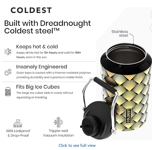 Coldest 128oz Tumbler with Handle and Straw - Gold Dragon (3 Lids)