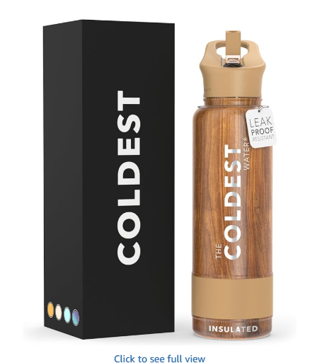 Coldest Insulated Water Bottle with Straw Lid - Stainless Steel Metal Insulated Bottle for Men & Women (Executive Wood, 40 oz)
