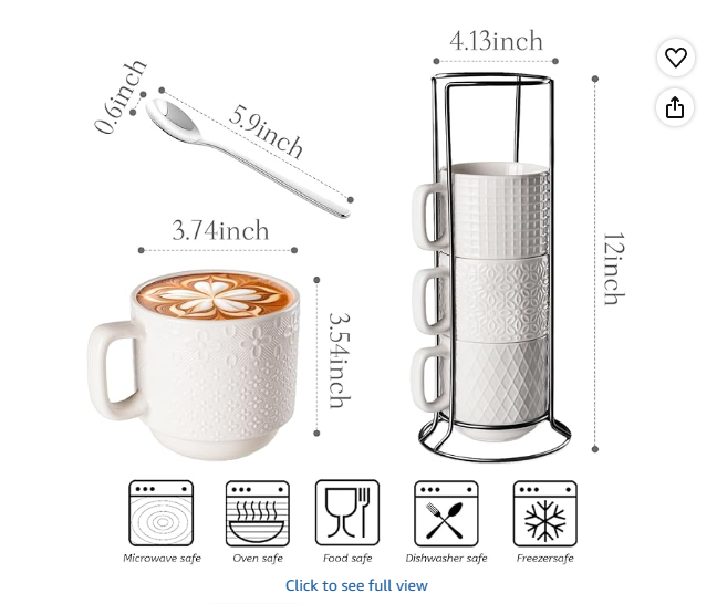 SPIPER Large Coffee Mug Set of 4 with Stand and Spoons – 14oz Heavy Duty Ceramic Cups for Breakfast Coffee, Hot Drinks, Cocoa – Microwave & Dishwasher Safe – Big Porcelain Mugs Gift for Home Use