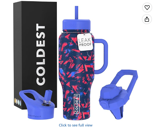 Coldest Tumbler with Handle and Straw, 100% Leak Proof Insulated Tumbler with Lid and Straw (3 Lids), Stainless Steel Tumblers for Women & Men, Cup Holder Friendly Base, 36 oz (Graffiti Blue)