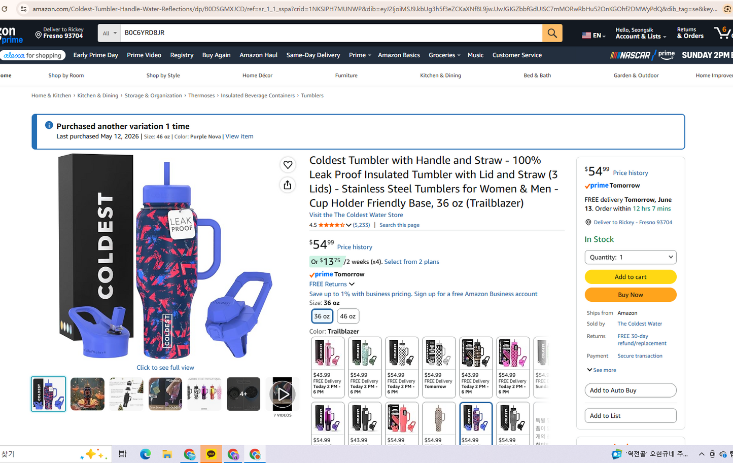 Coldest Tumbler with Handle and Straw, 100% Leak Proof Insulated Tumbler with Lid and Straw (3 Lids), Stainless Steel Tumblers for Women & Men, Cup Holder Friendly Base, 36 oz (Graffiti Blue)